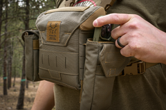 Ranger Green T & K Cell Phone Pouch being used with the T & K Gen 3.1 Bino Harness