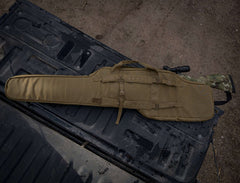 Coyote Brown T & K Rifle Case on the back bed of a truck