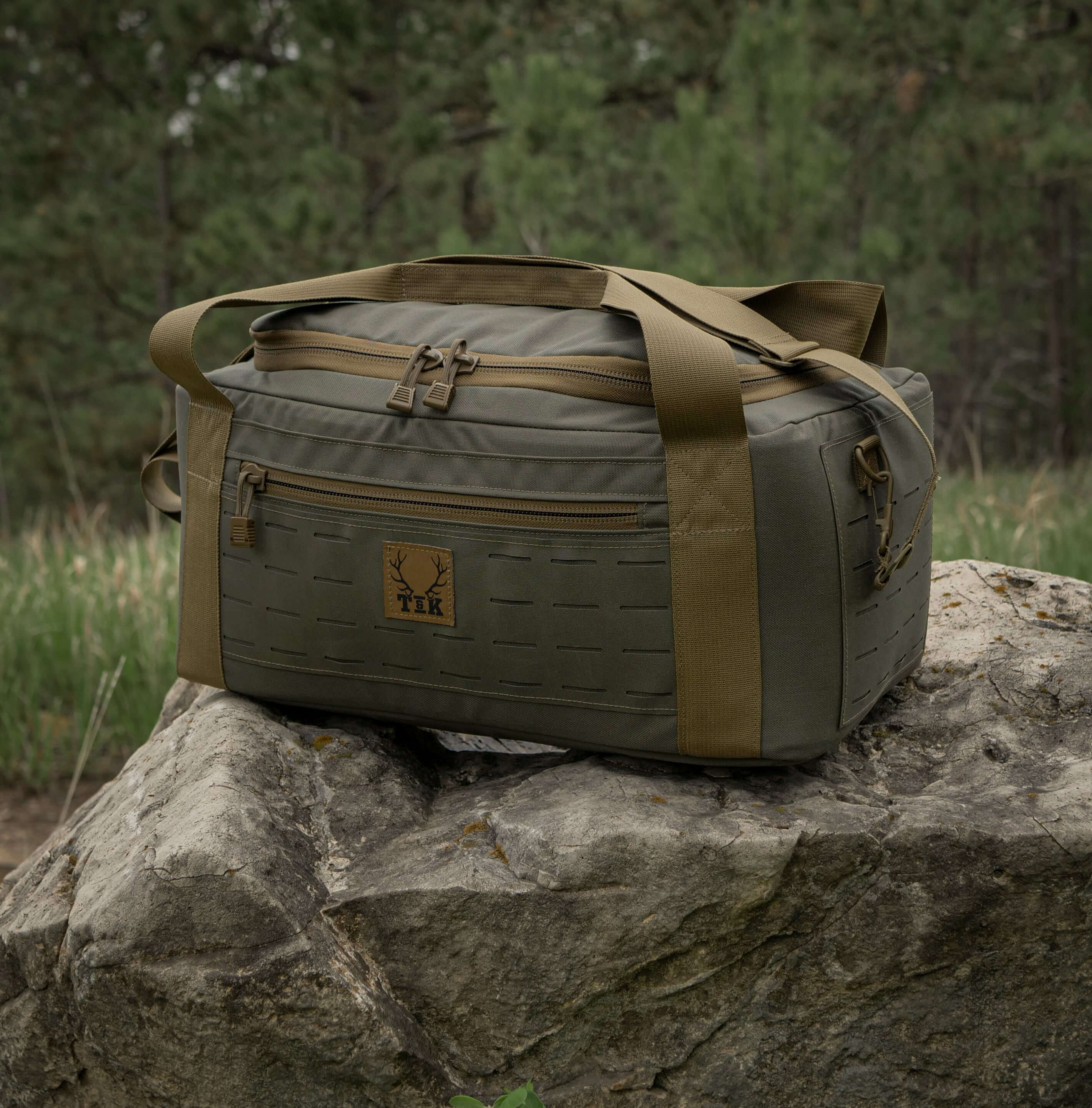 Ranger Green T & K Oscar Mike Range Bag Side View in Field